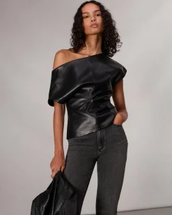 Store Eleanor Faux Leather Top Women Shirts & Tops