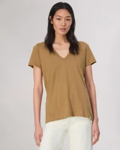 Fashion The Slub V-Neck Tee Women T-Shirts
