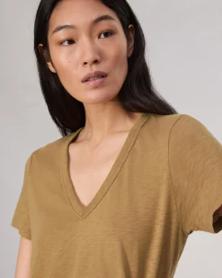 Fashion The Slub V-Neck Tee Women T-Shirts